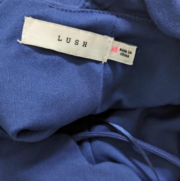 Lulu's Lush Brand Blue Scallop Bodycon Mini Dress High Neck with Strappy Back - Picture 5 of 5